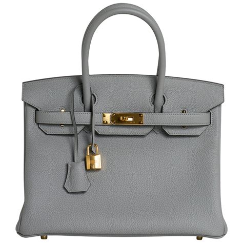 Hermes Birkin 30 Bag Gris Mouette Gold Hardware .